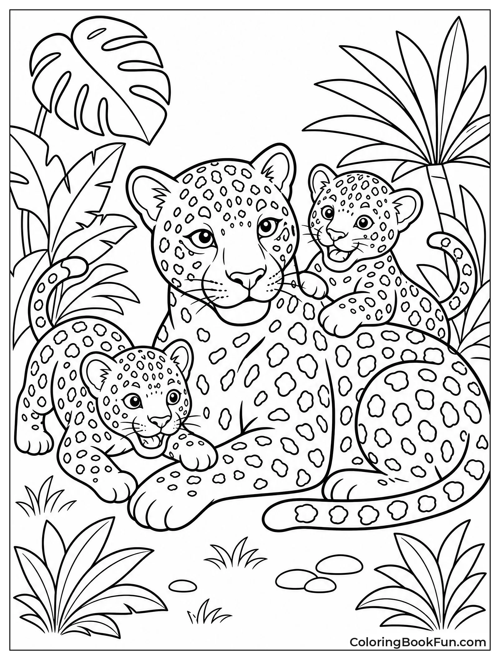 Mother Jaguar with Two Cubs