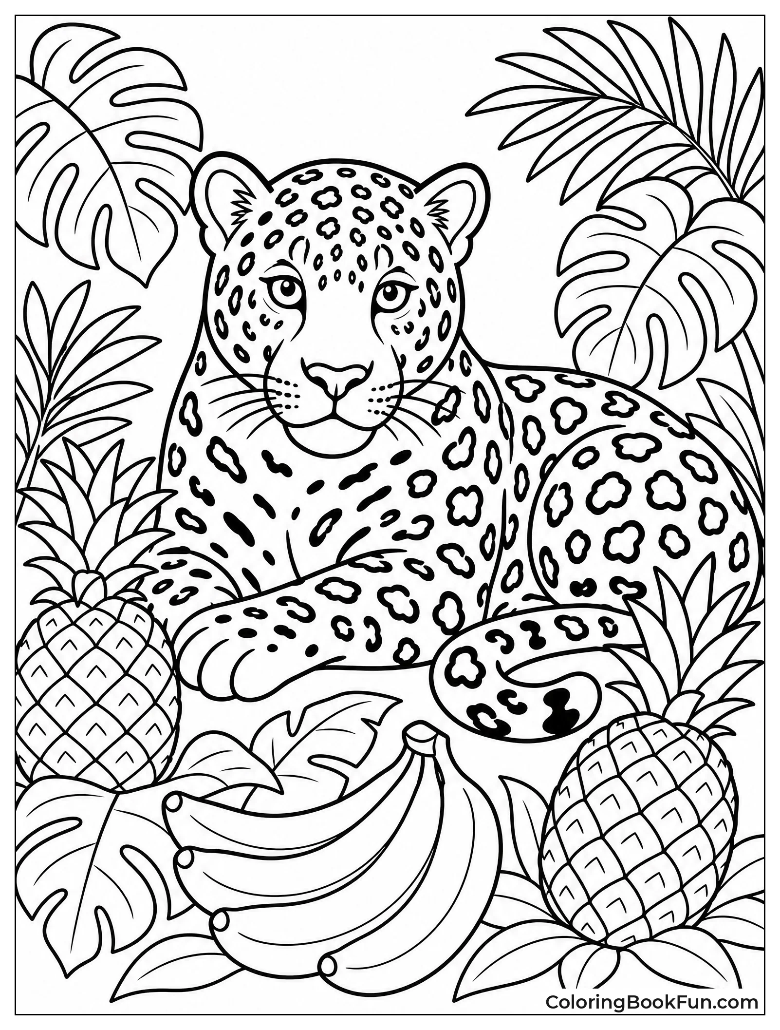 Jaguar Resting with Tropical Fruits