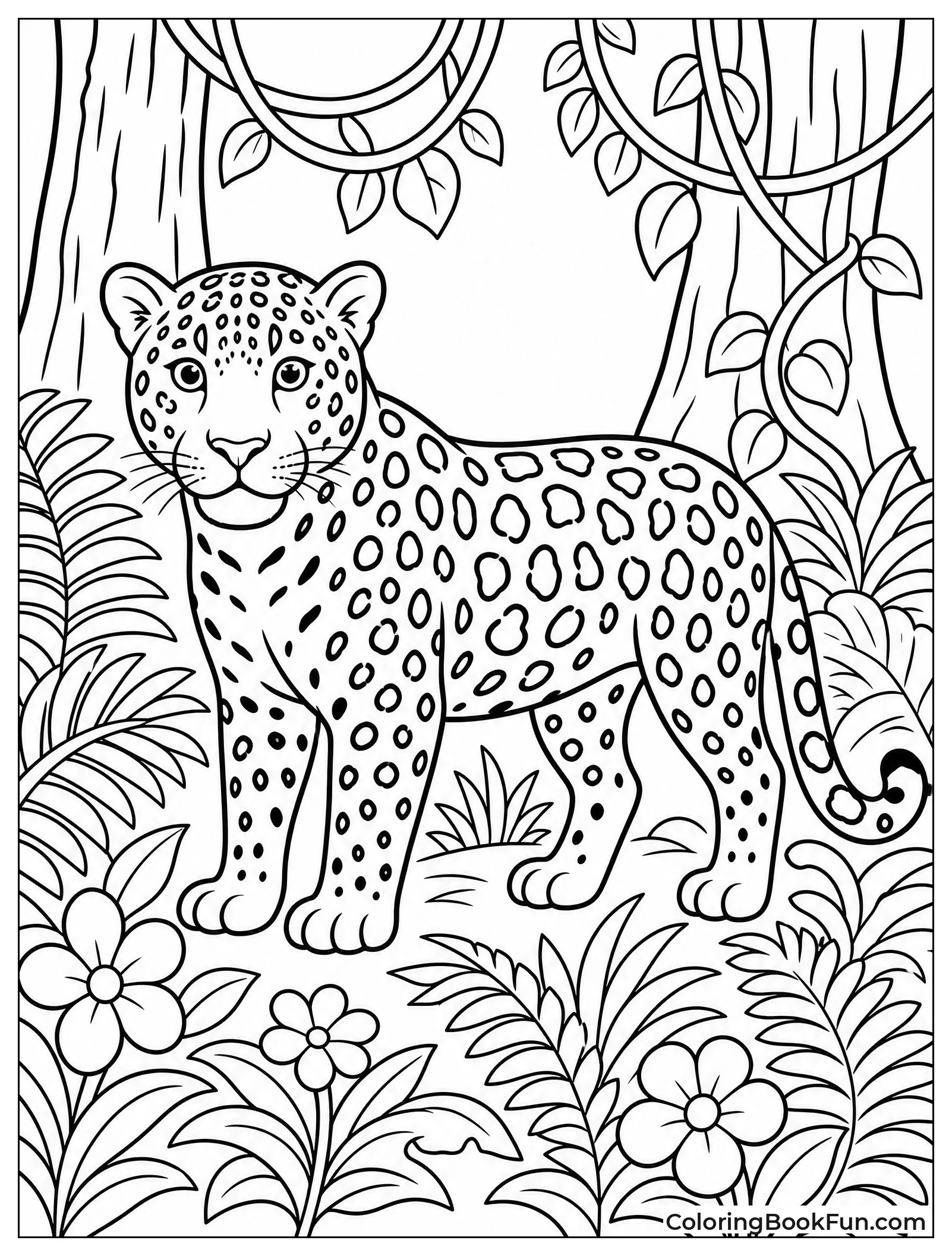 Jaguar in Dense Rainforest Scene