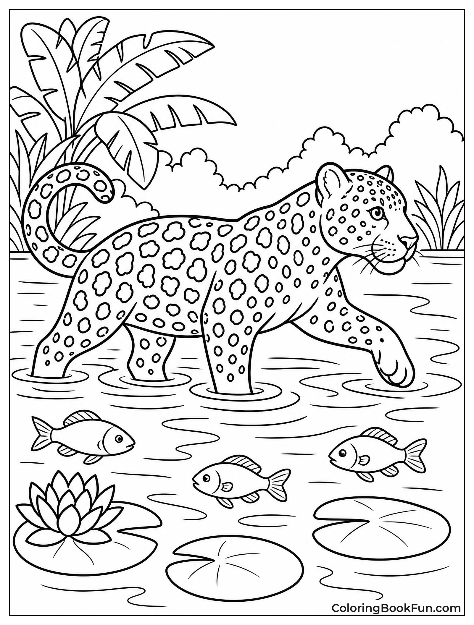 Jaguar Swimming in a River
