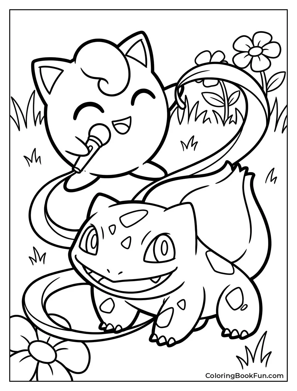 Jigglypuff Wraps a Ribbon around Bulbasaur