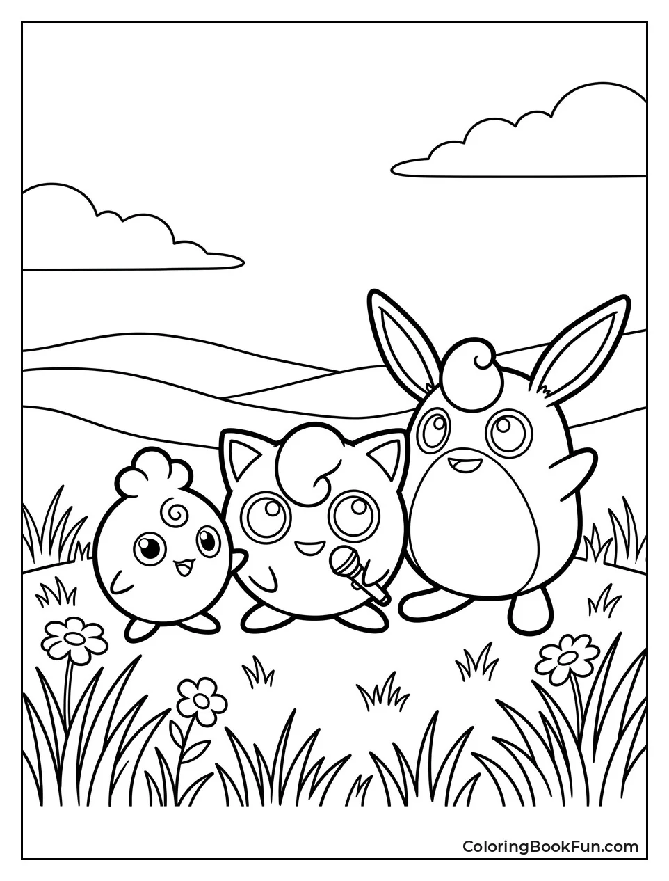 Jigglypuff Stands with Family in a Meadow