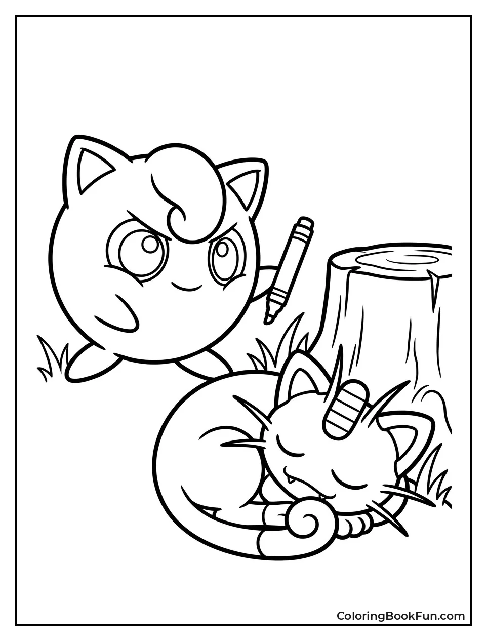 Jigglypuff Sneaks up on Sleeping Meowth