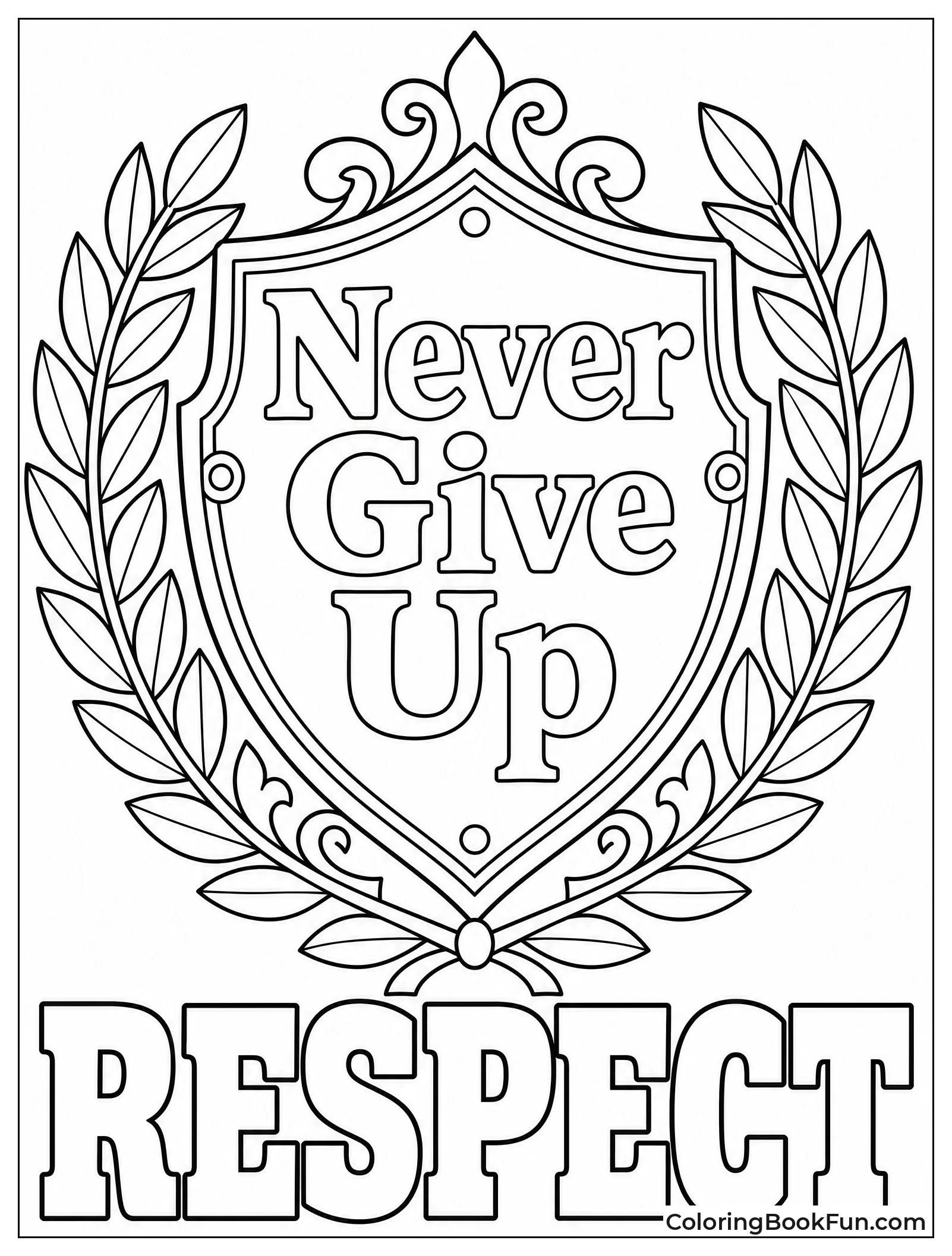 Ornate Shield with Never Give Up Words