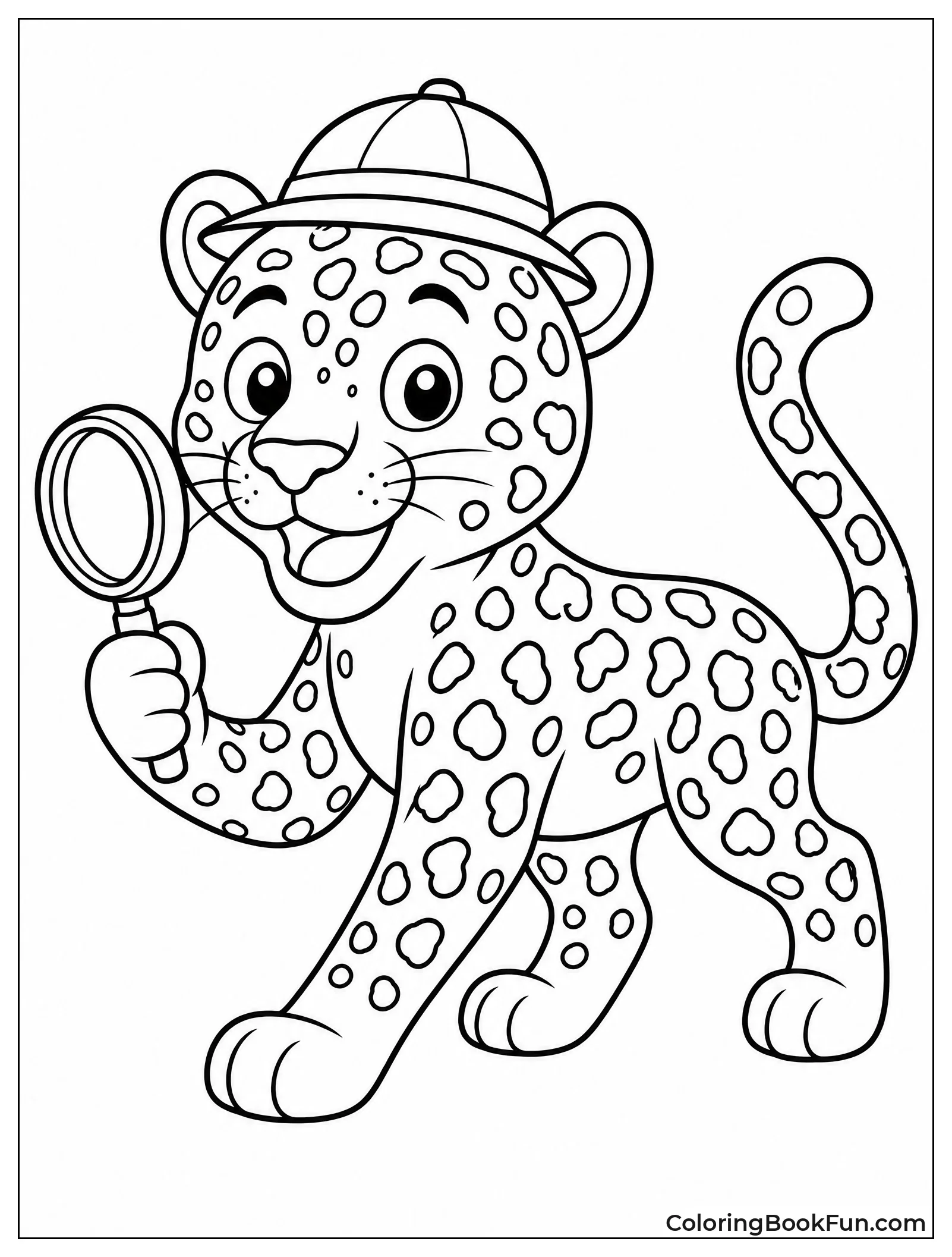 Cartoon Jaguar Wearing Safari Hat