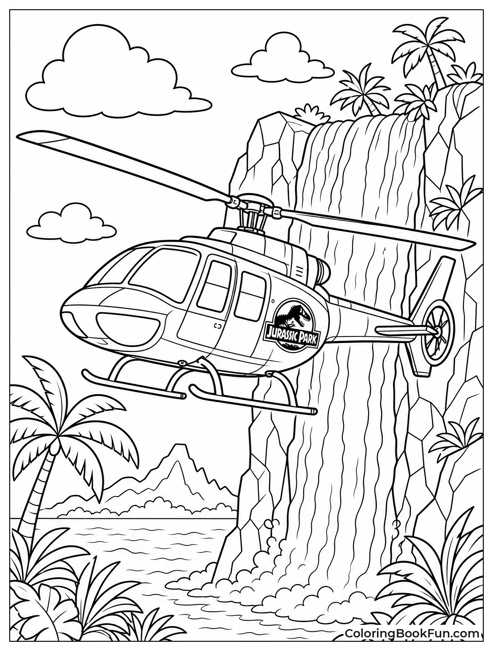 Helicopter Flying over Waterfall