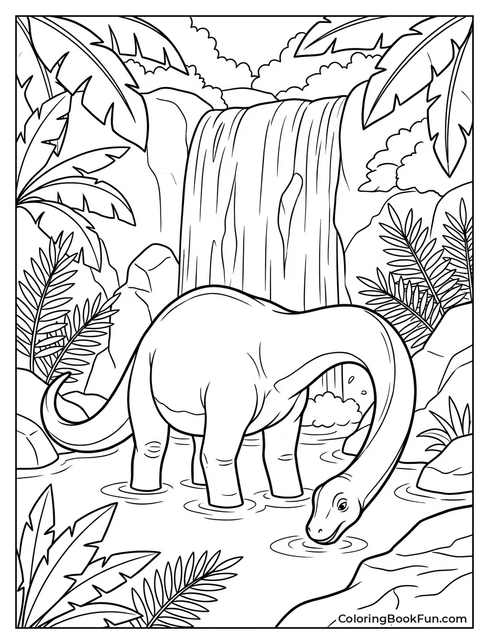 Brachiosaurus Drinking at Waterfall