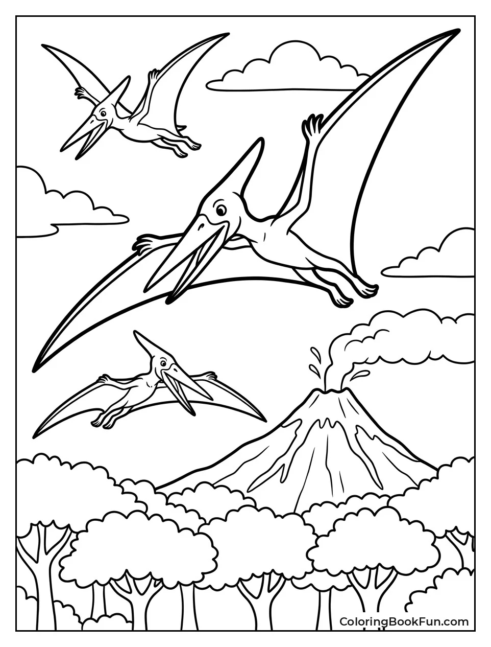 Pteranodons Soaring Above Island
