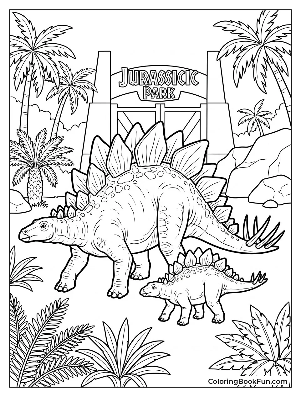 Stegosaurus Family Walking Together