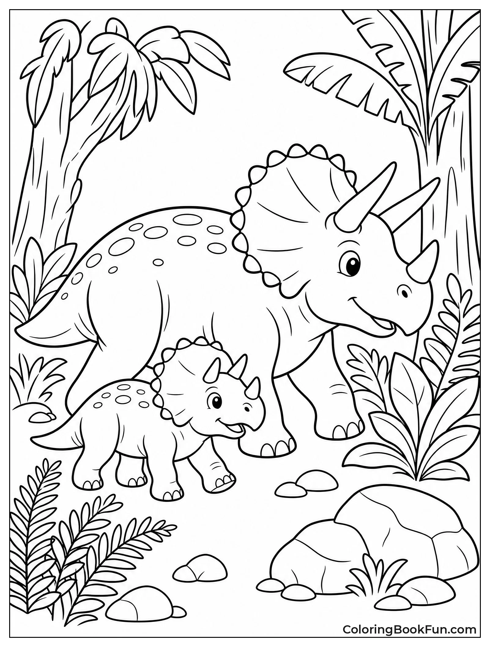 Triceratops Family in Forest