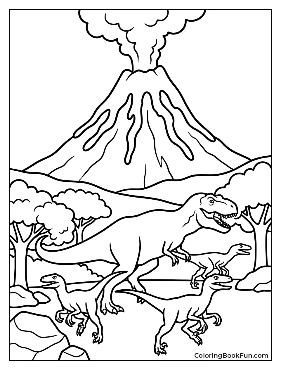 Volcano Erupting with Dinosaurs