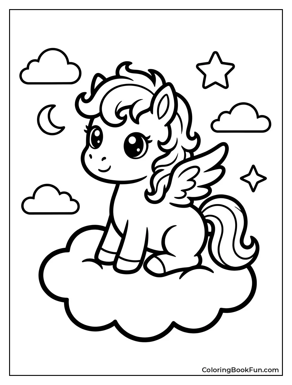 Kawaii Pegasus Sitting on a Cloud