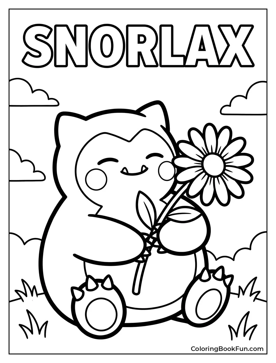 Cute Snorlax Holds a Flower