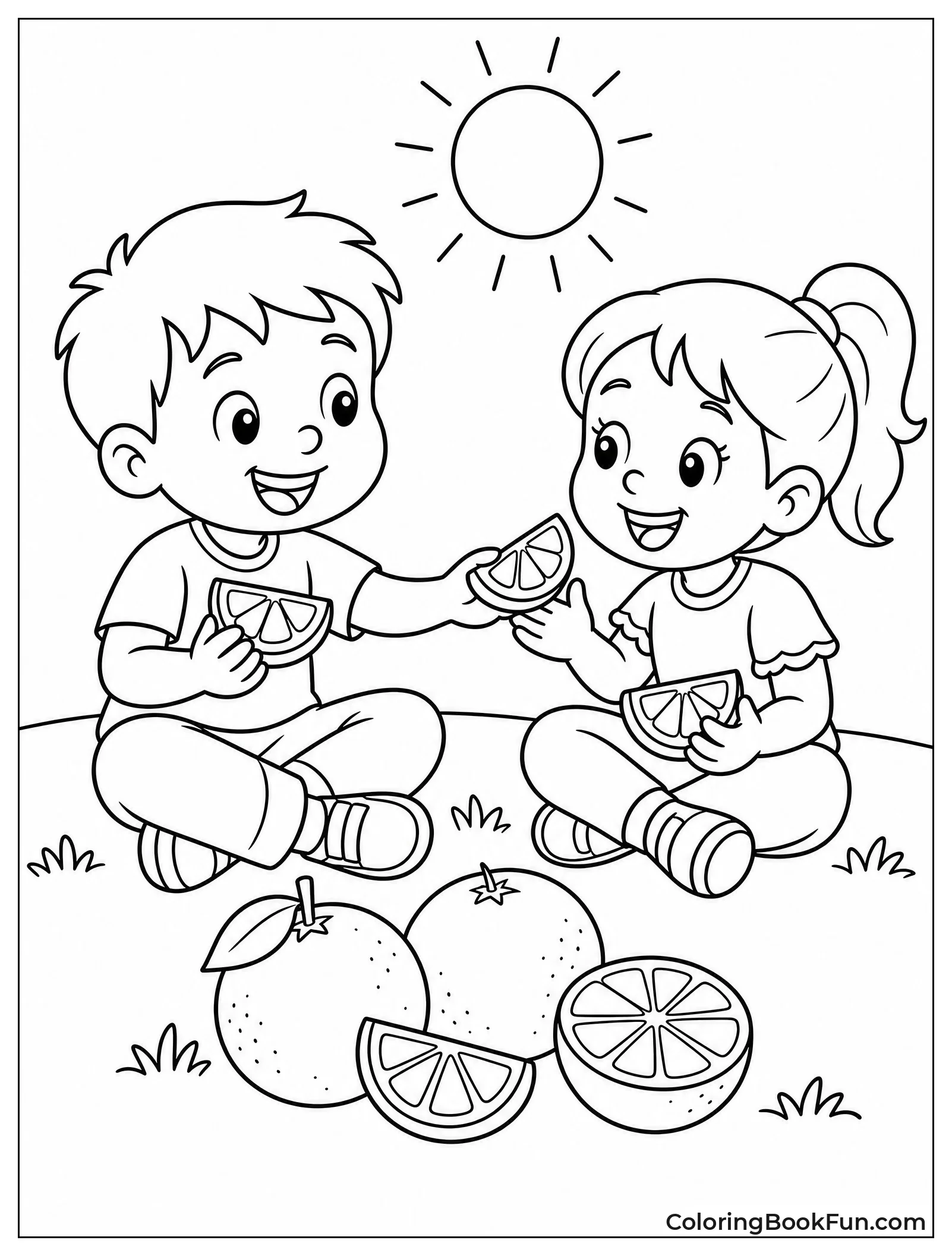 Kids Sharing Juicy Orange Wedges