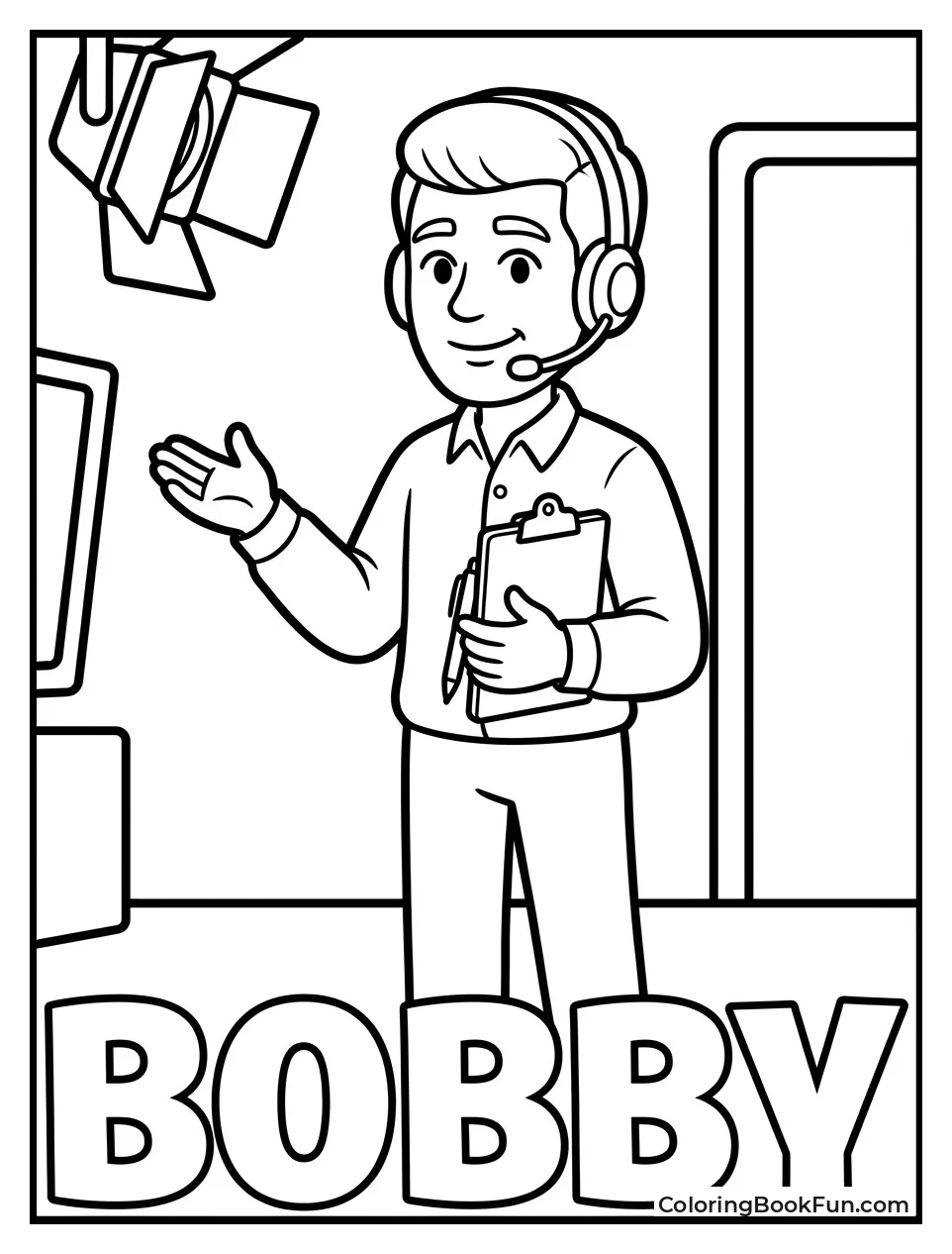 Bobby Holding a Clipboard with Headset