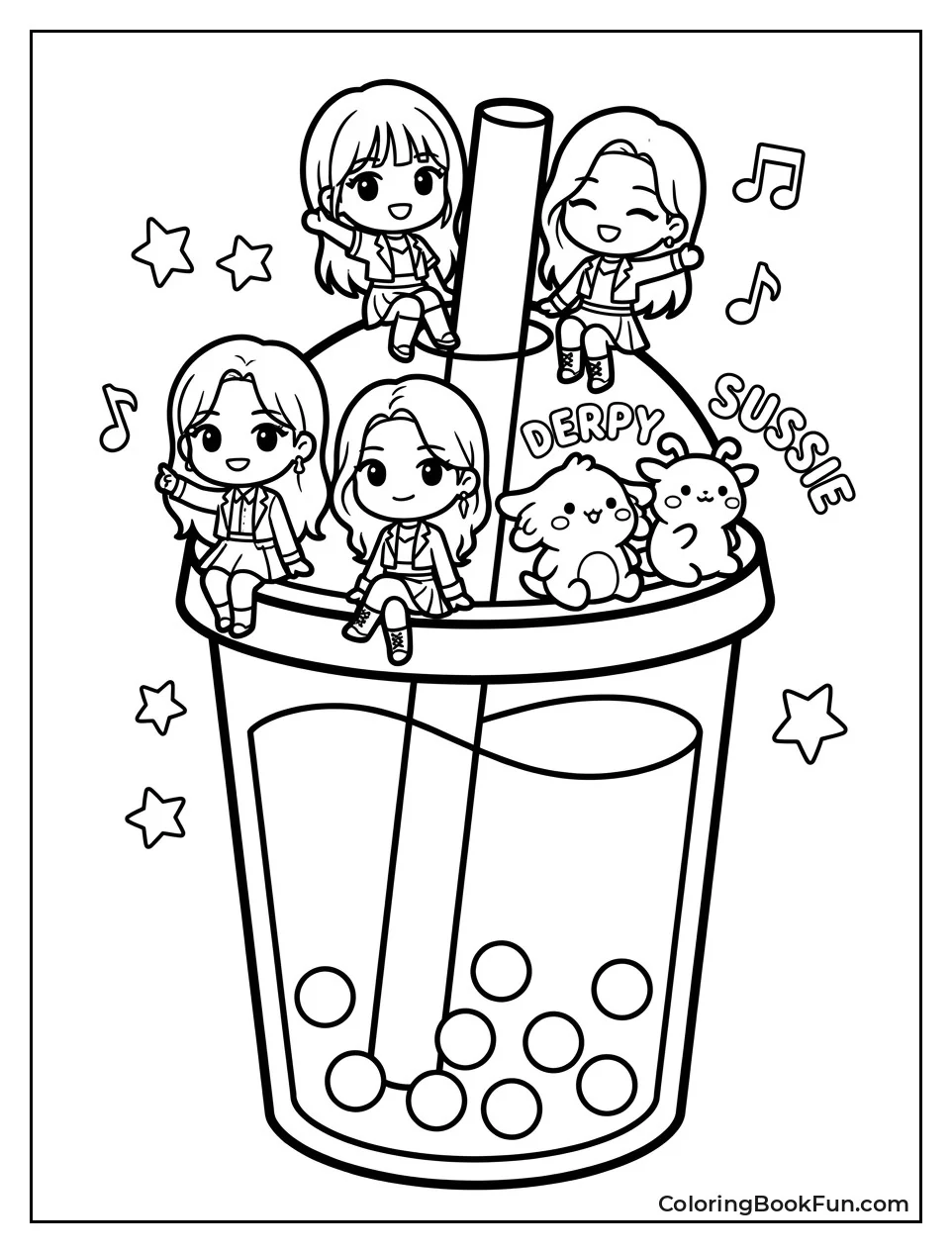 Chibi Huntrix Sitting on a Giant Boba
