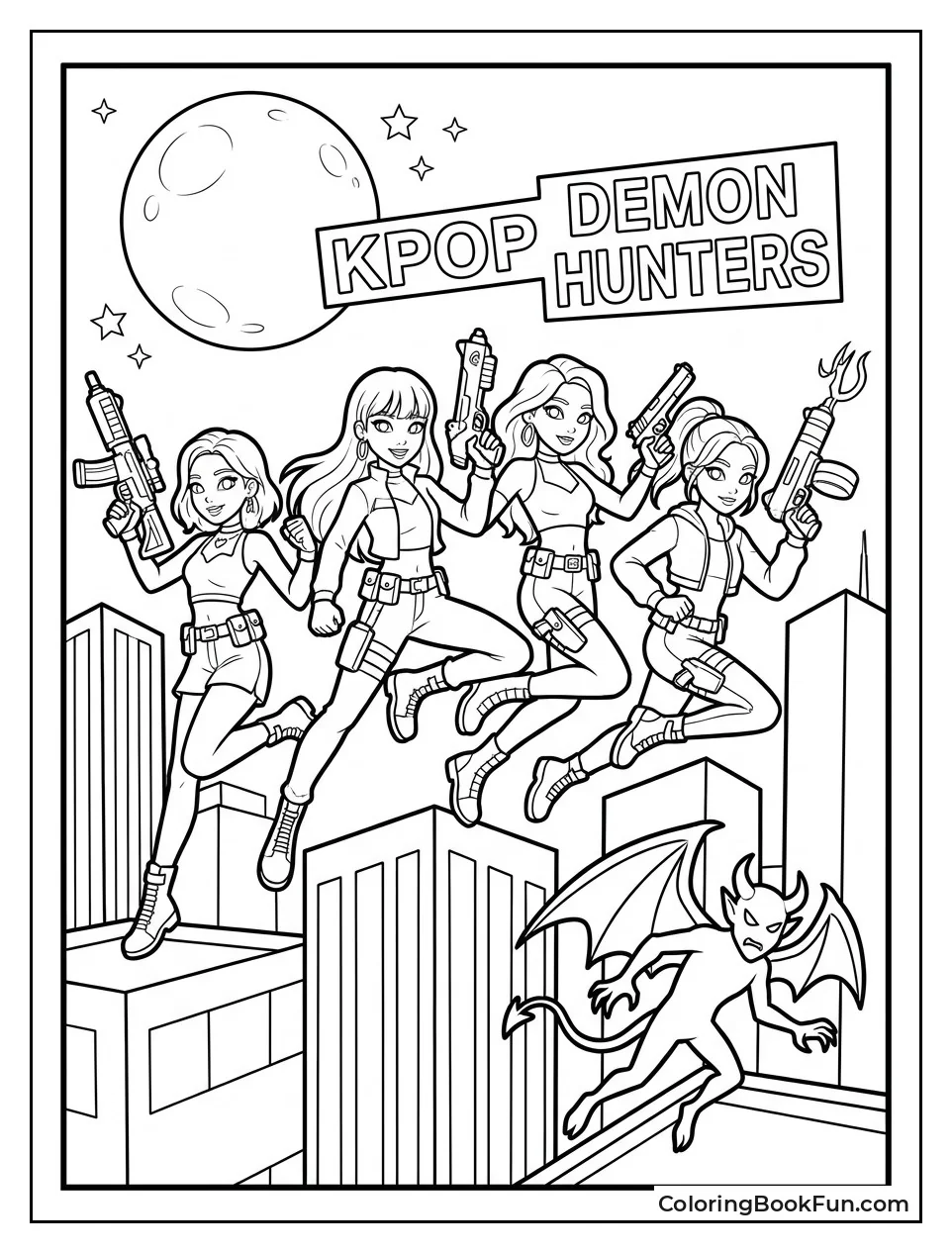 Huntrix Jumping Across Rooftops at Night