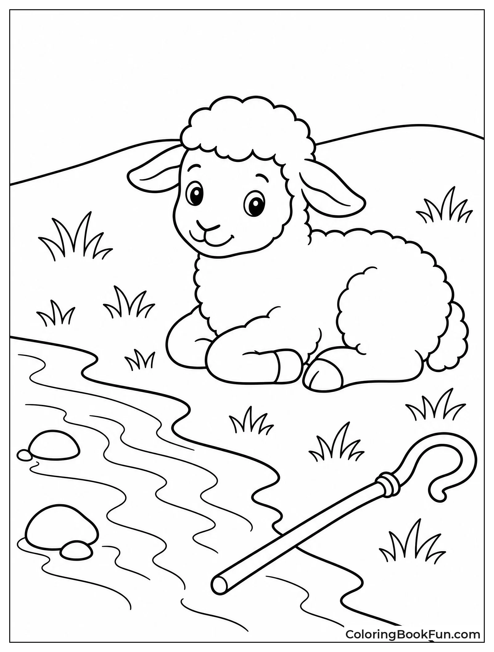 Fluffy Lamb by the Stream