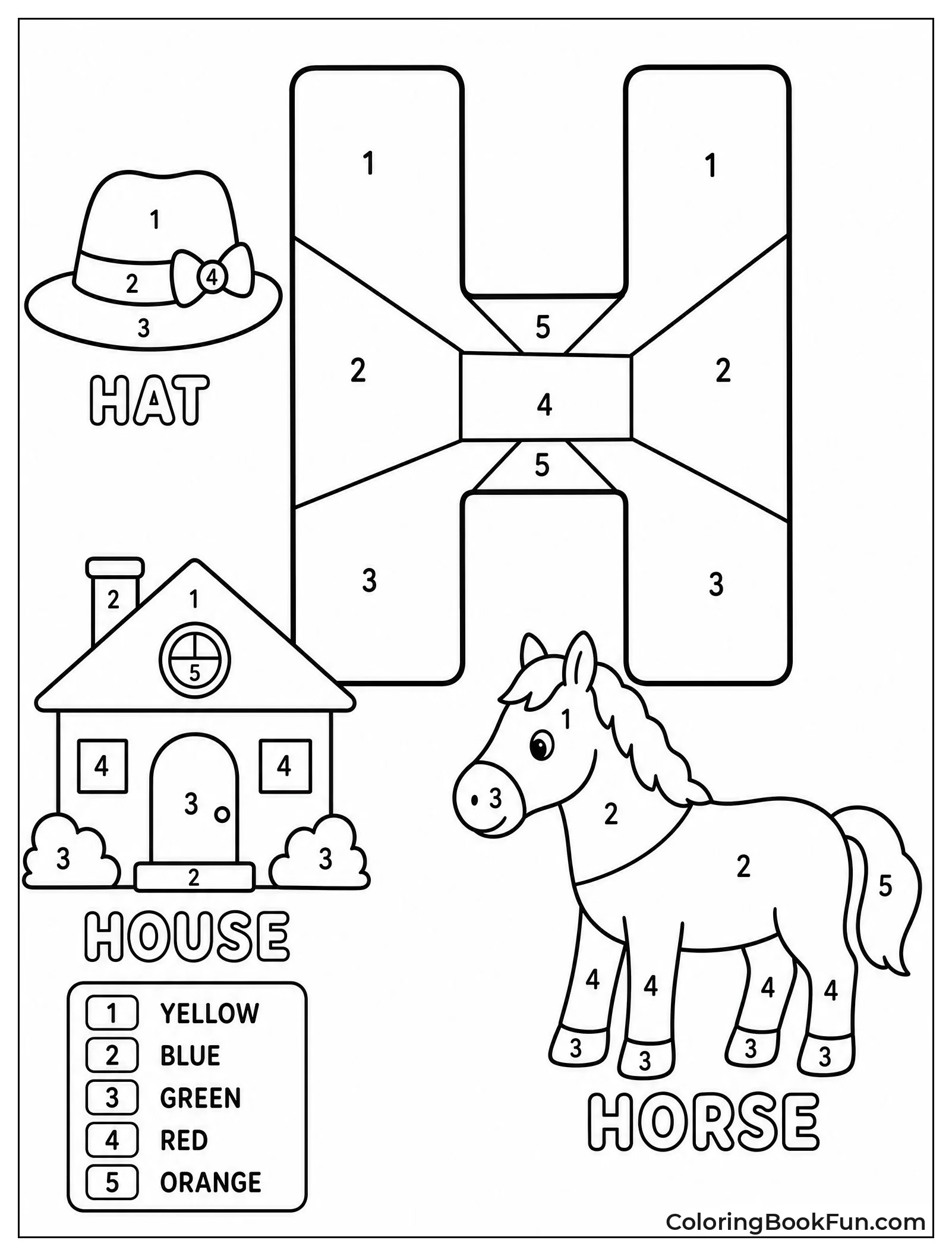 Color the Numbered Letter H