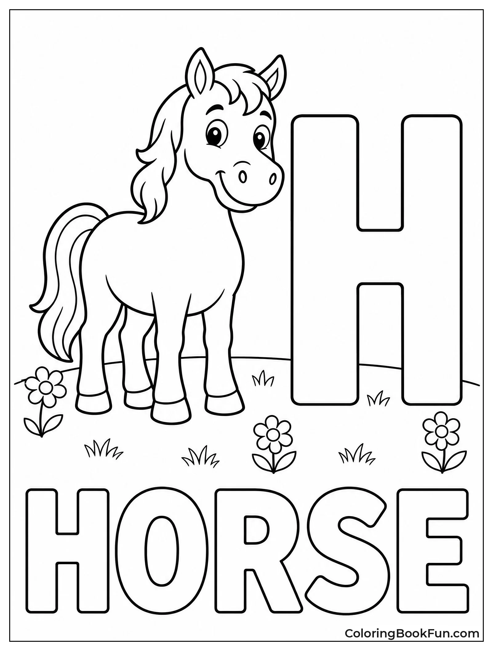 Horse Stands by Letter H
