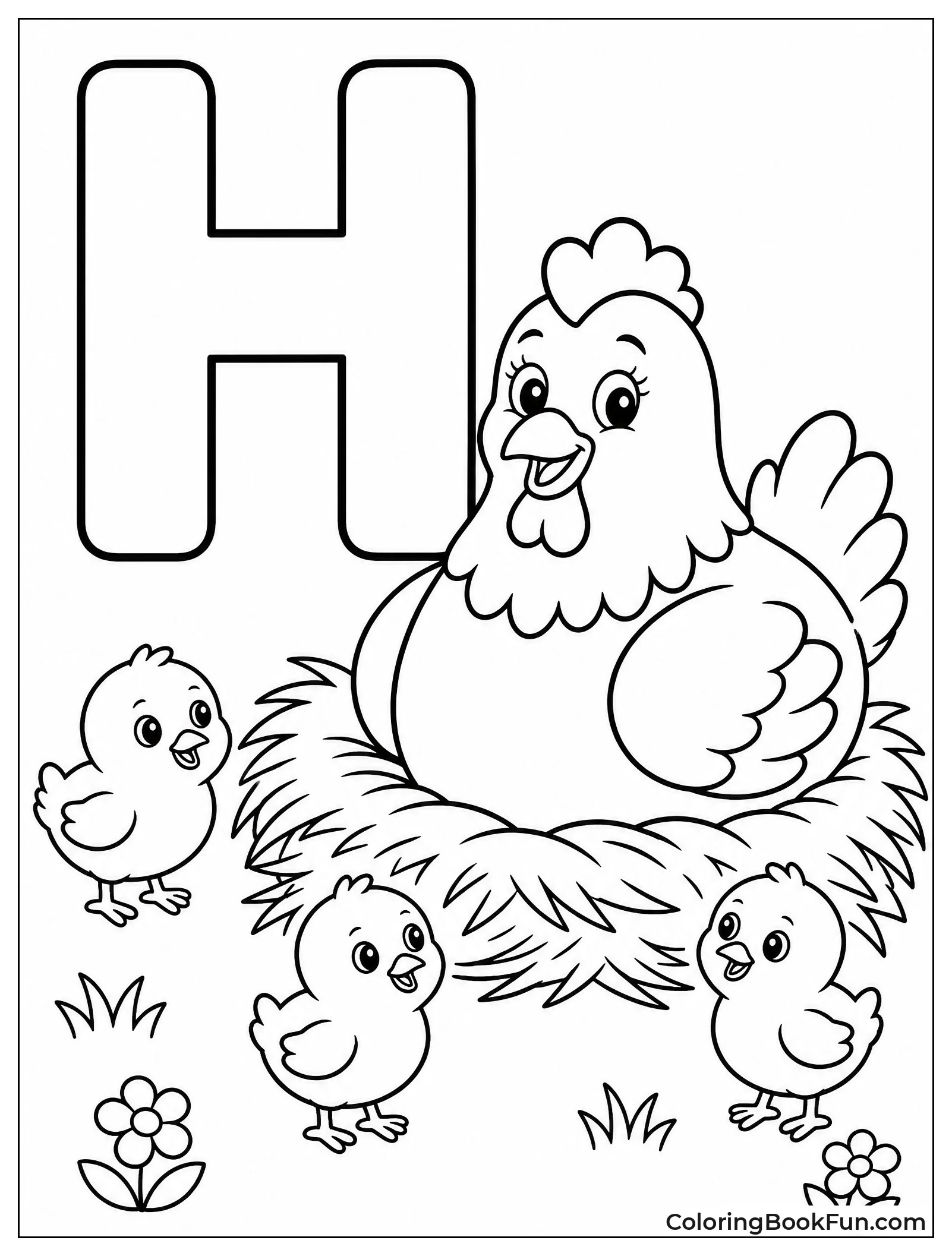 Hen Guards Nest with H