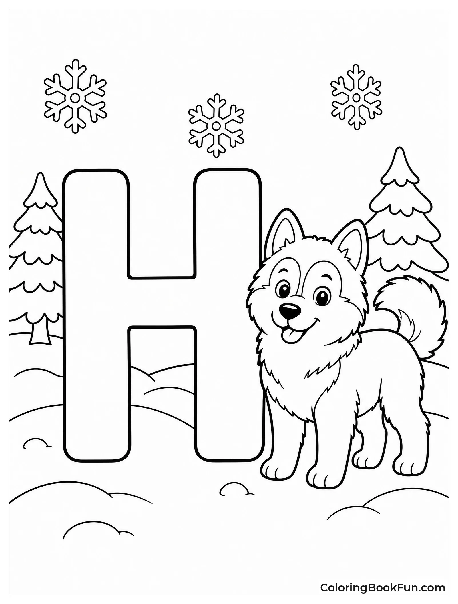 Husky Dog in Snowy H Scene