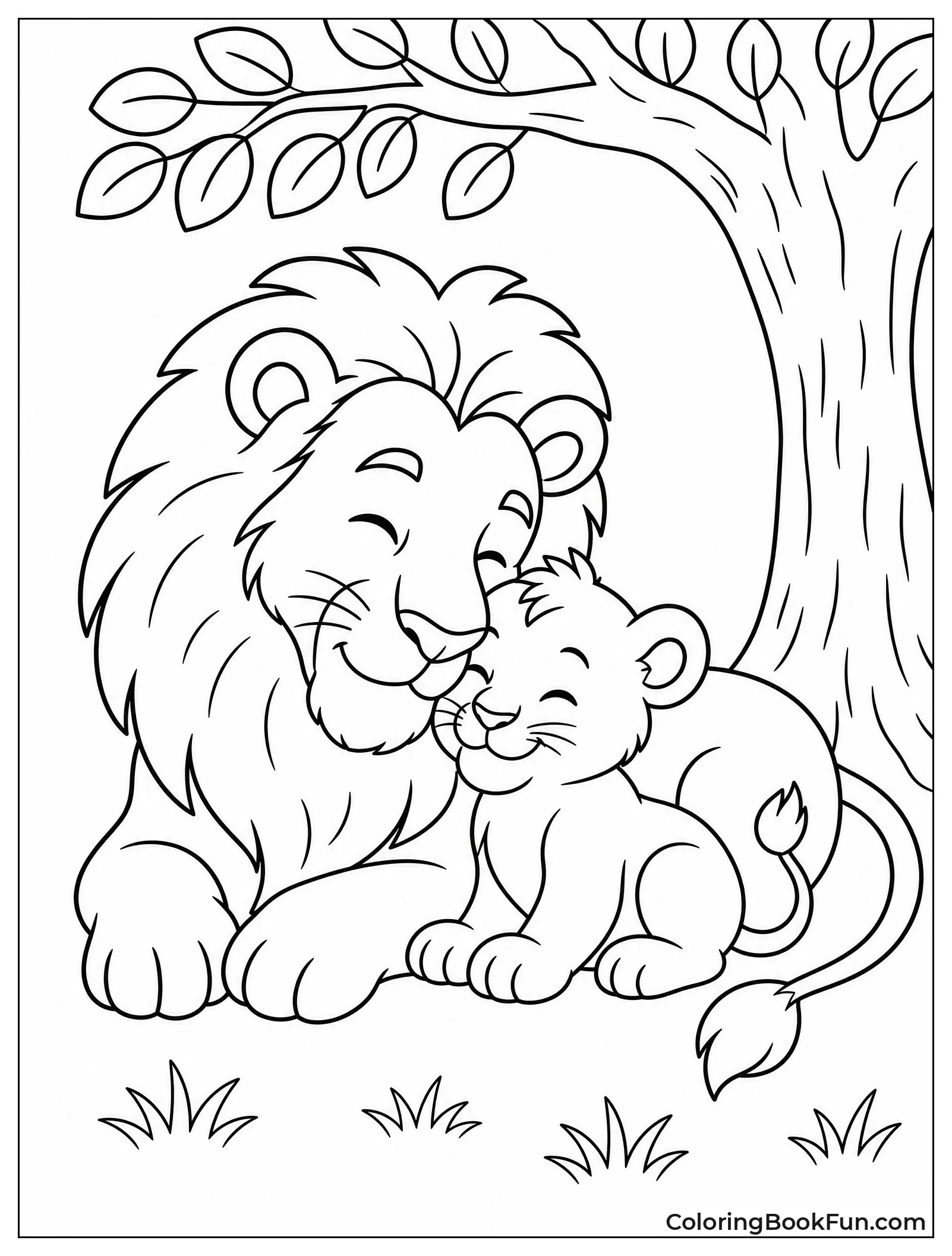 Father Lion Nuzzling His Cub