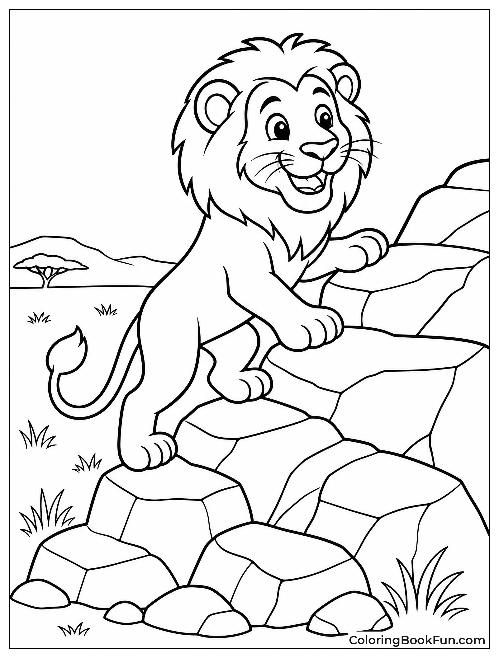 Young Lion Climbing Big Rock