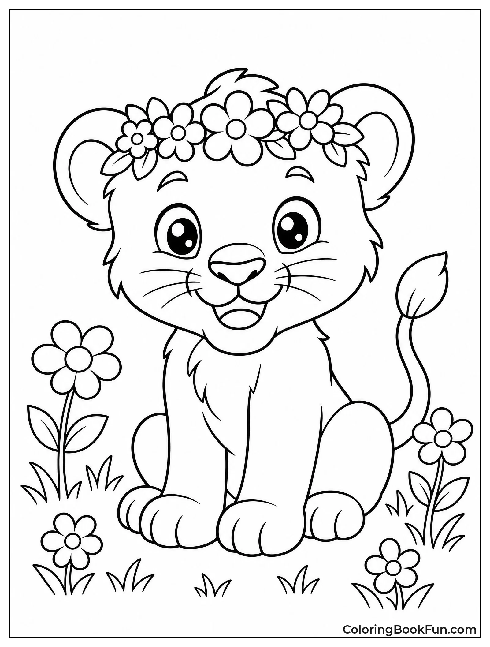 Lion Cub Wearing Flower Crown
