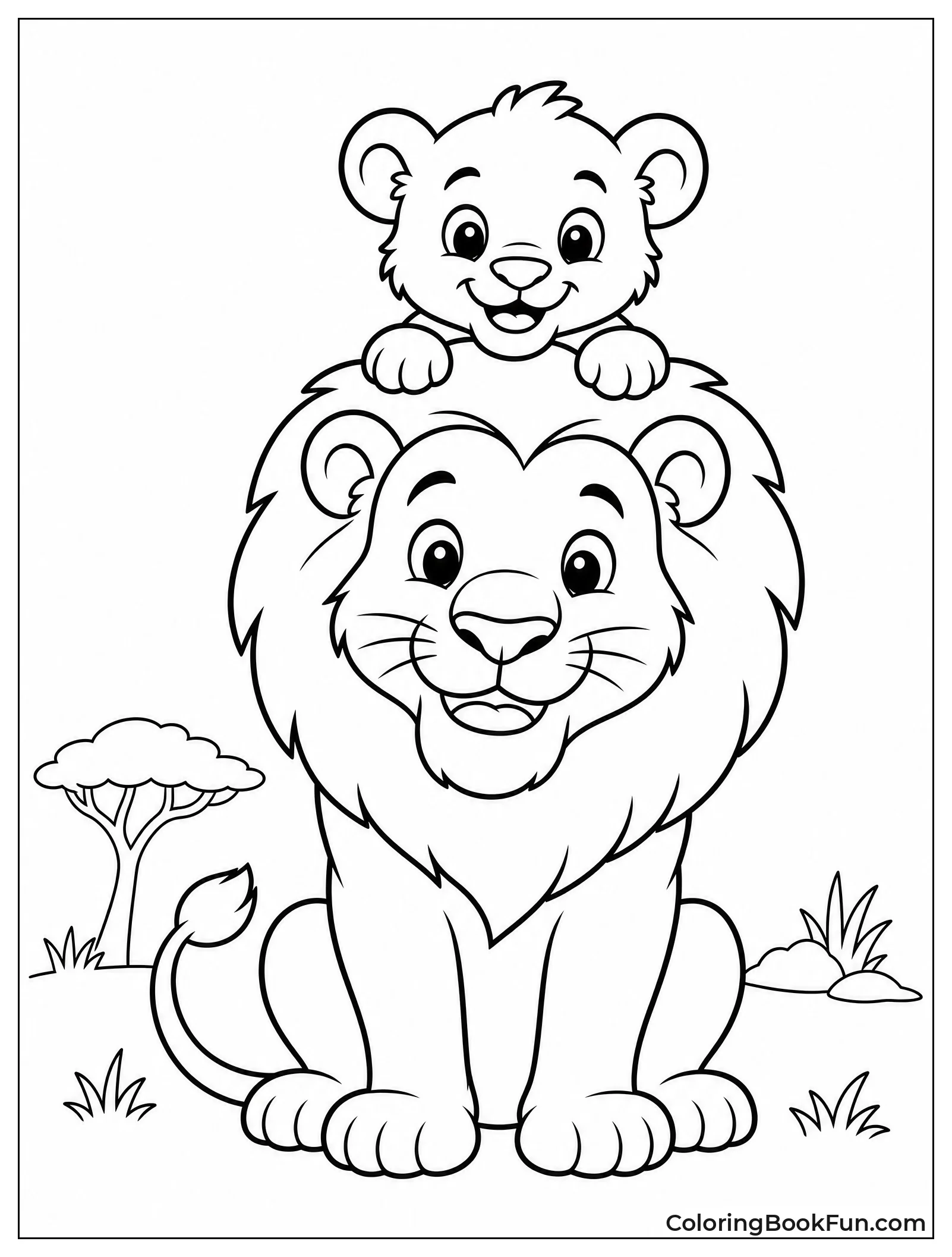 Lion Cub Sitting on Dad