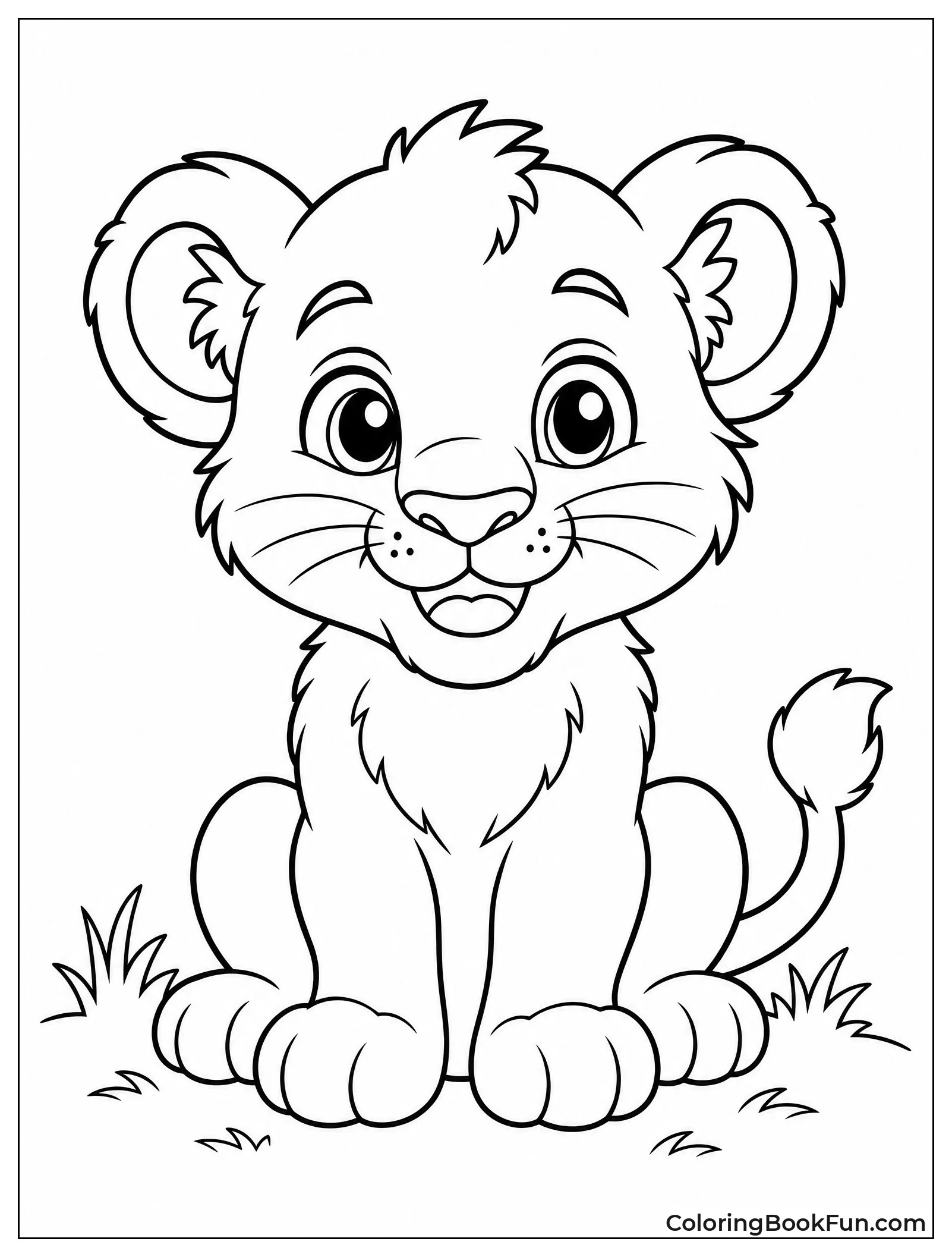 Cute Lion Cub Sitting Upright