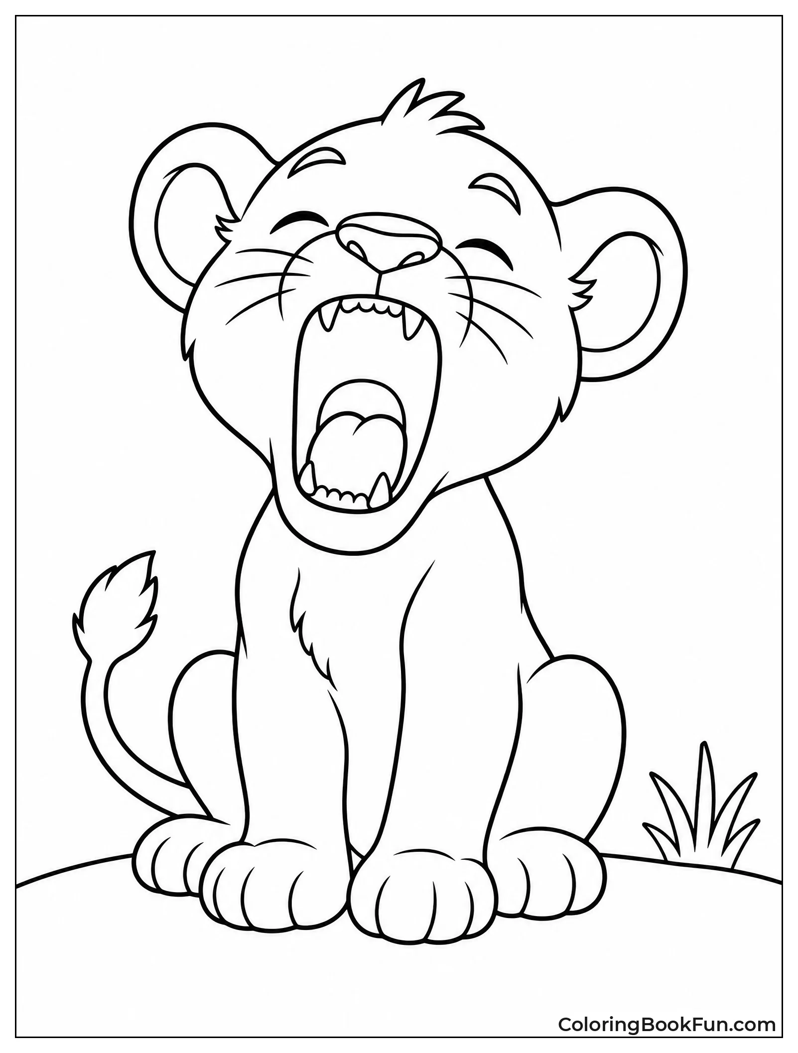 Lion Cub Yawning with Mouth Open