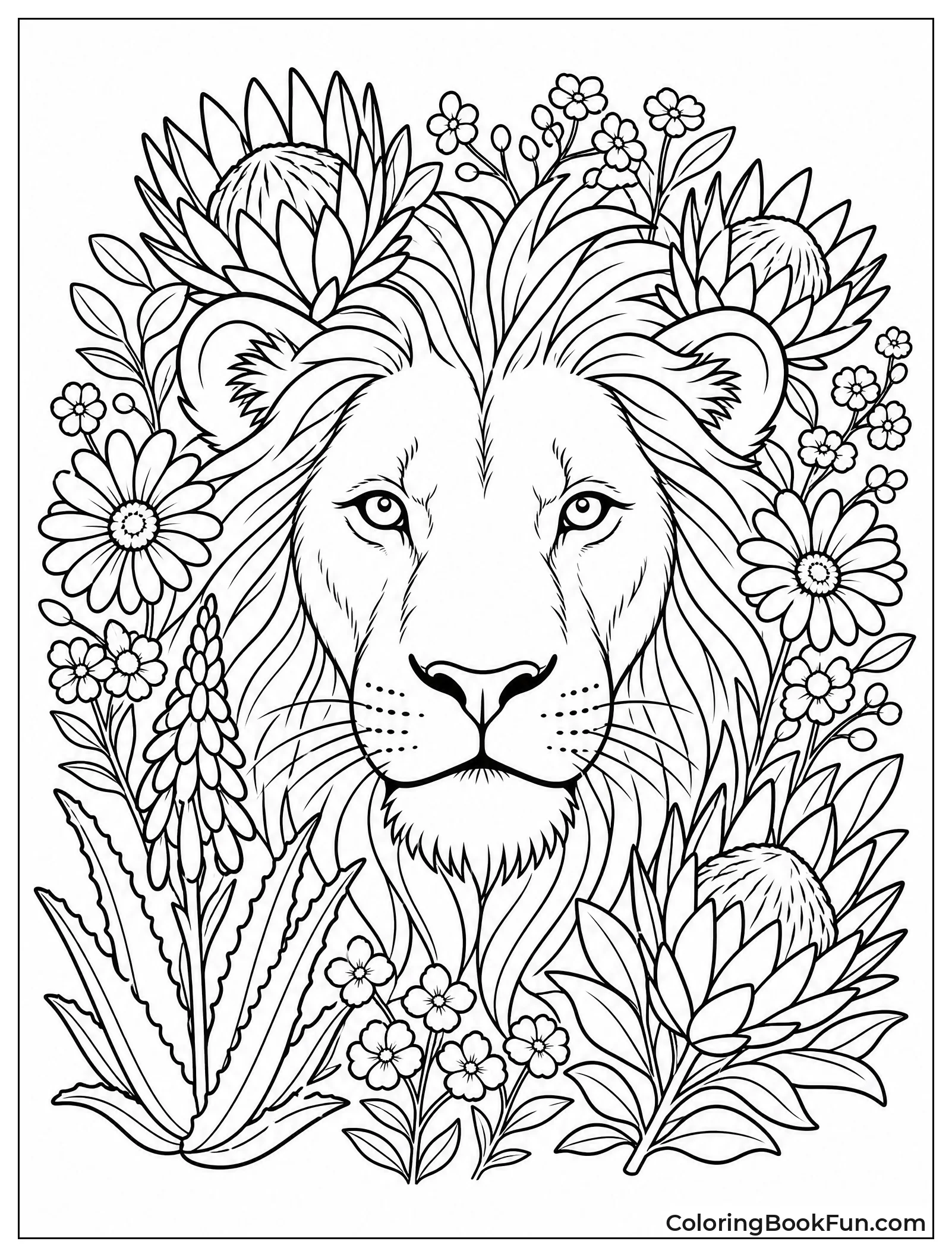 Lion with Floral Mane Edges