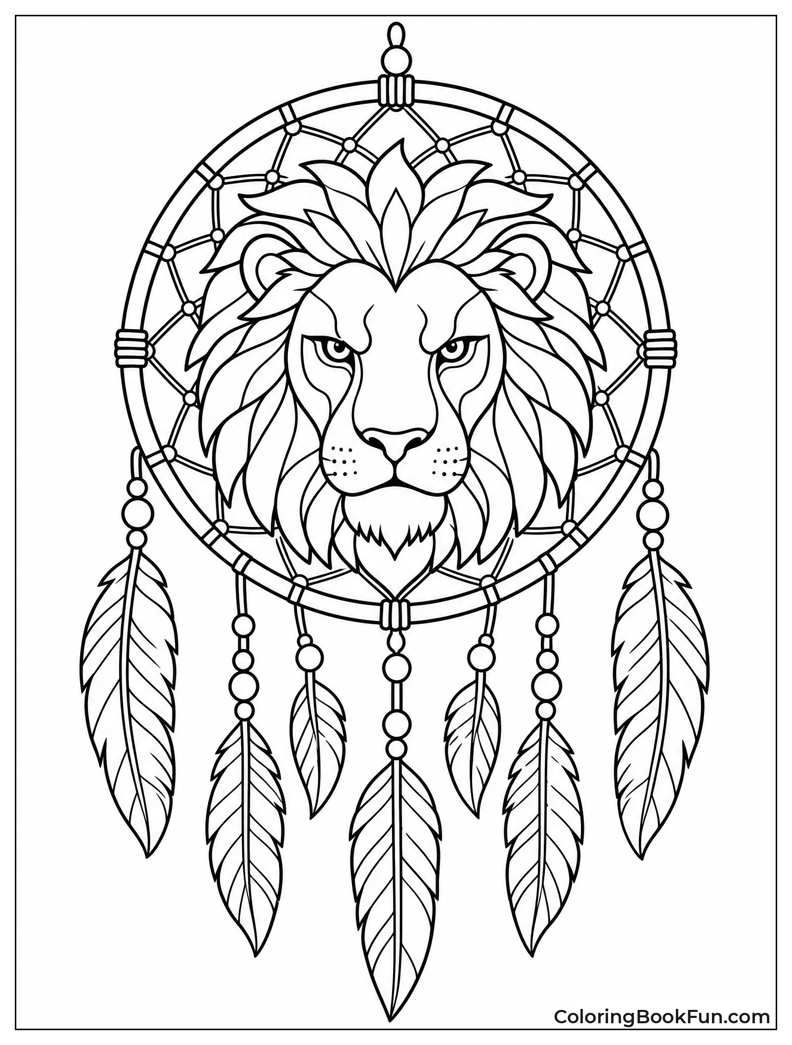 Lion Face in Dreamcatcher Design