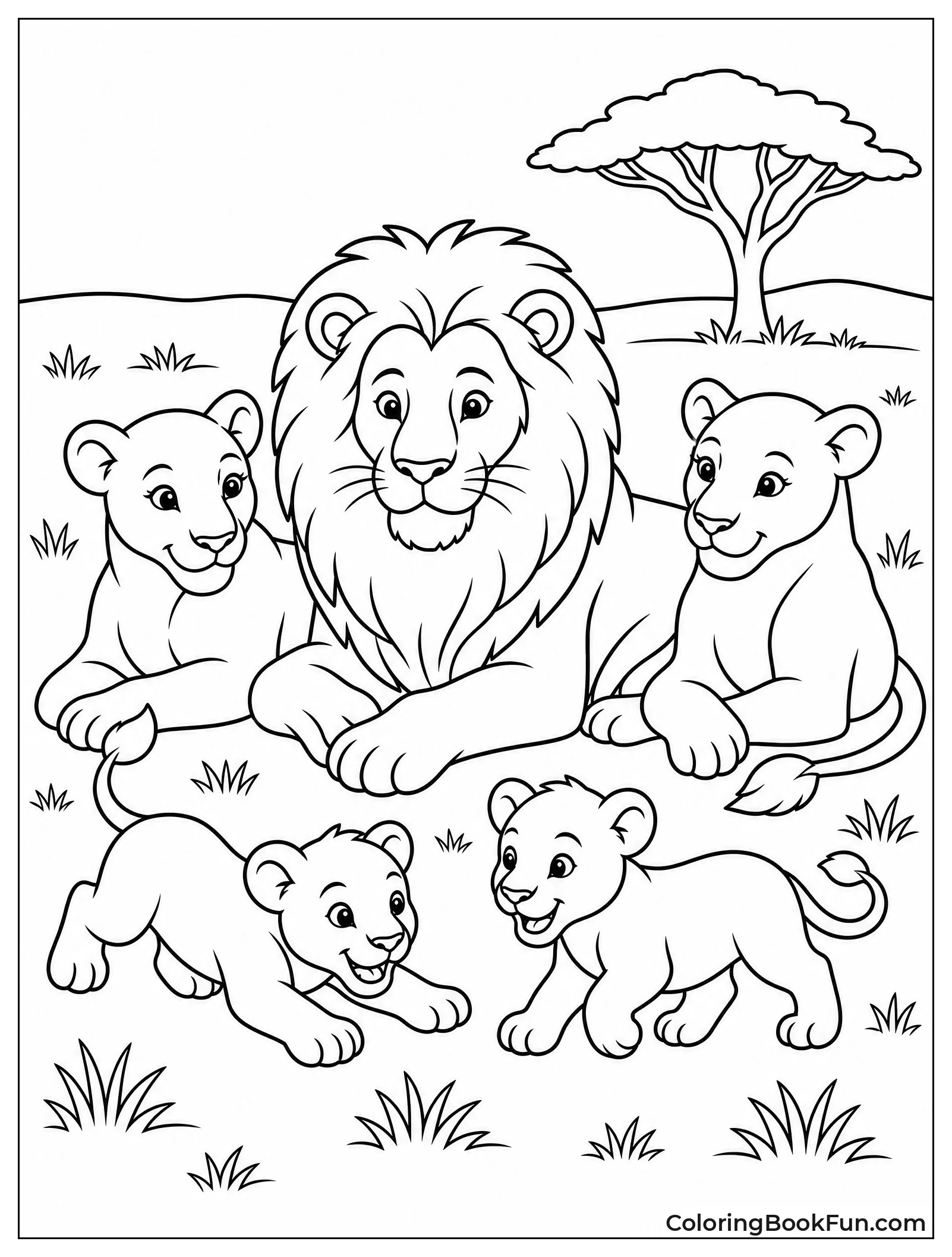 Lion Family Resting in Savanna