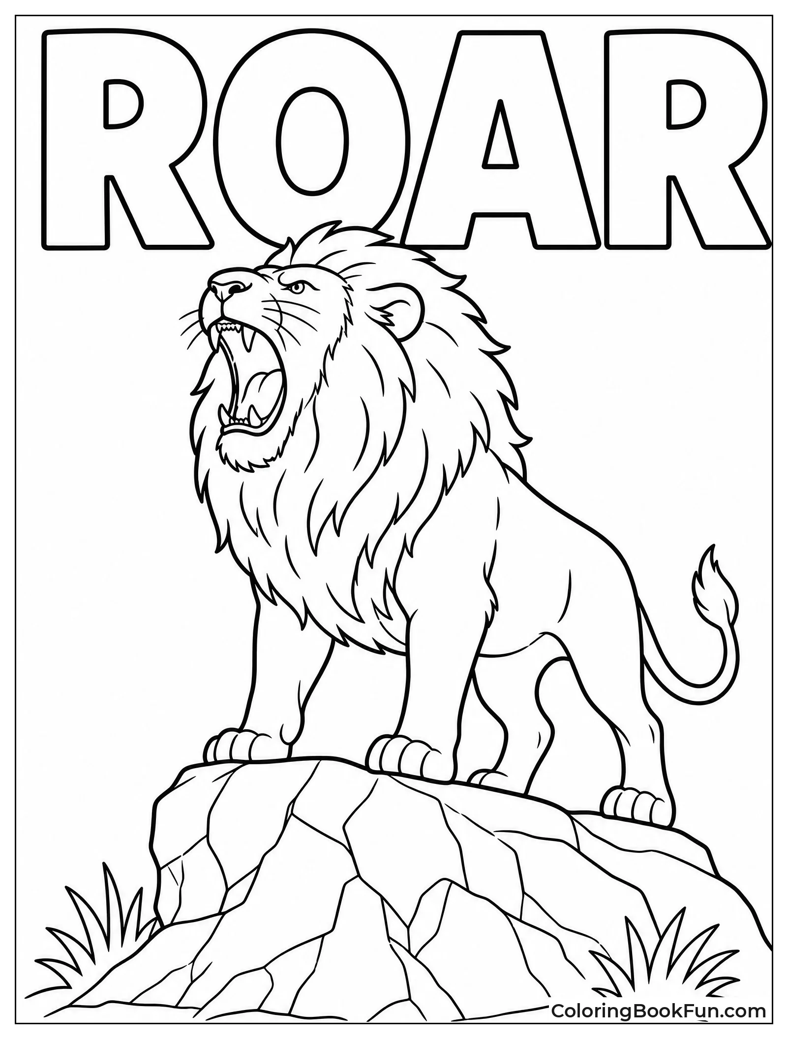 Majestic Lion Roaring on Rocks