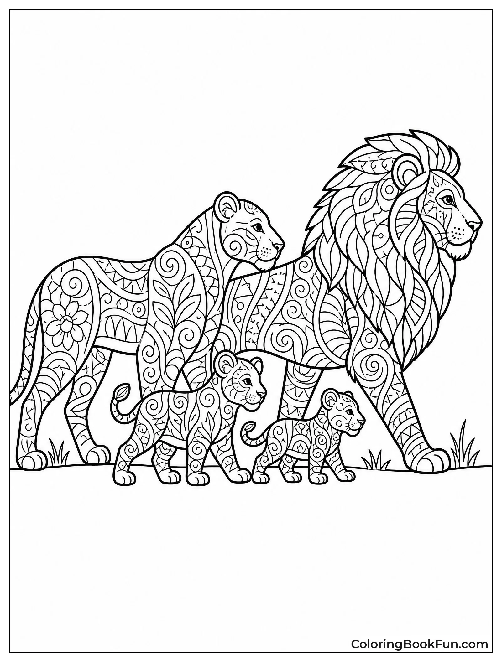Zentangle Lion Family Walking