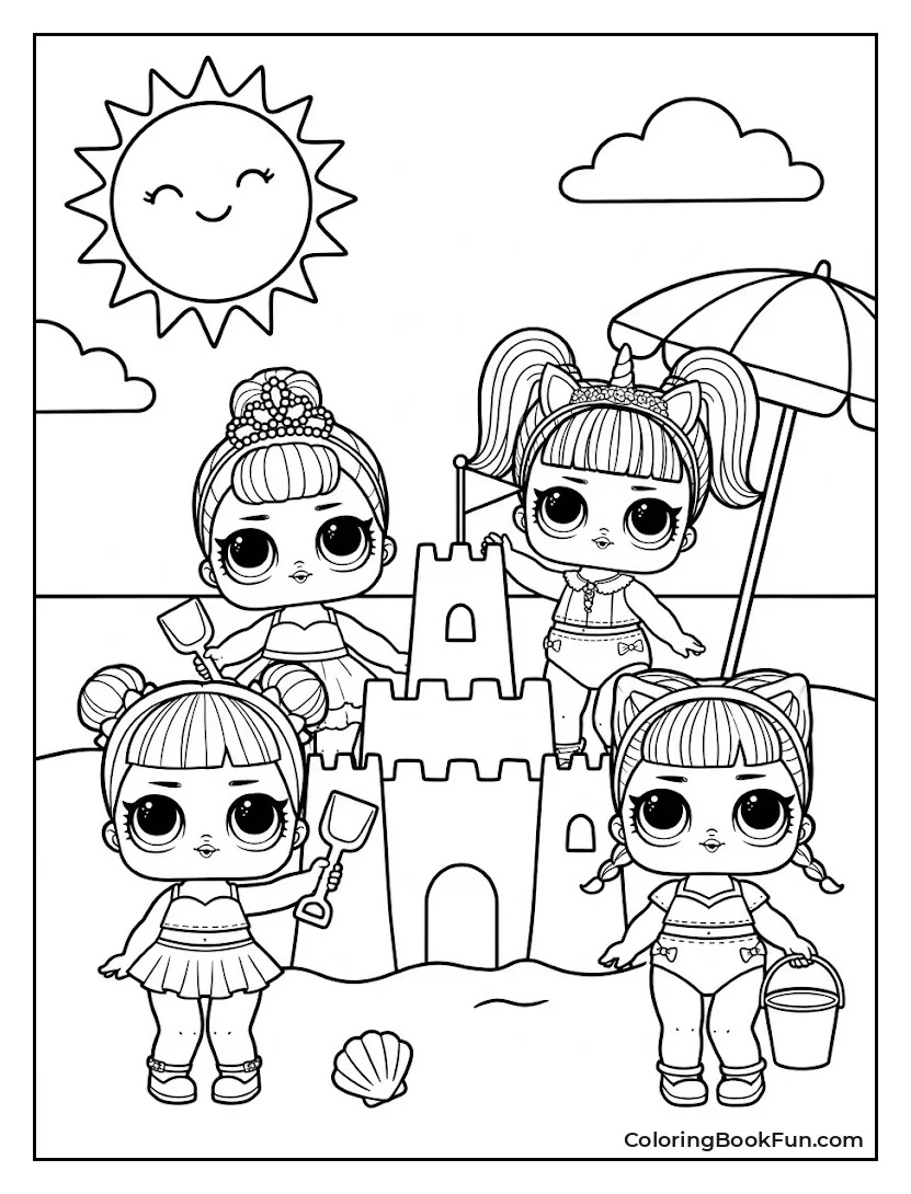 Dolls Build a Sandcastle at Beach
