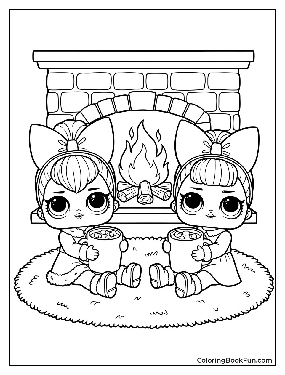 Dolls Sit by a Cozy Fireplace