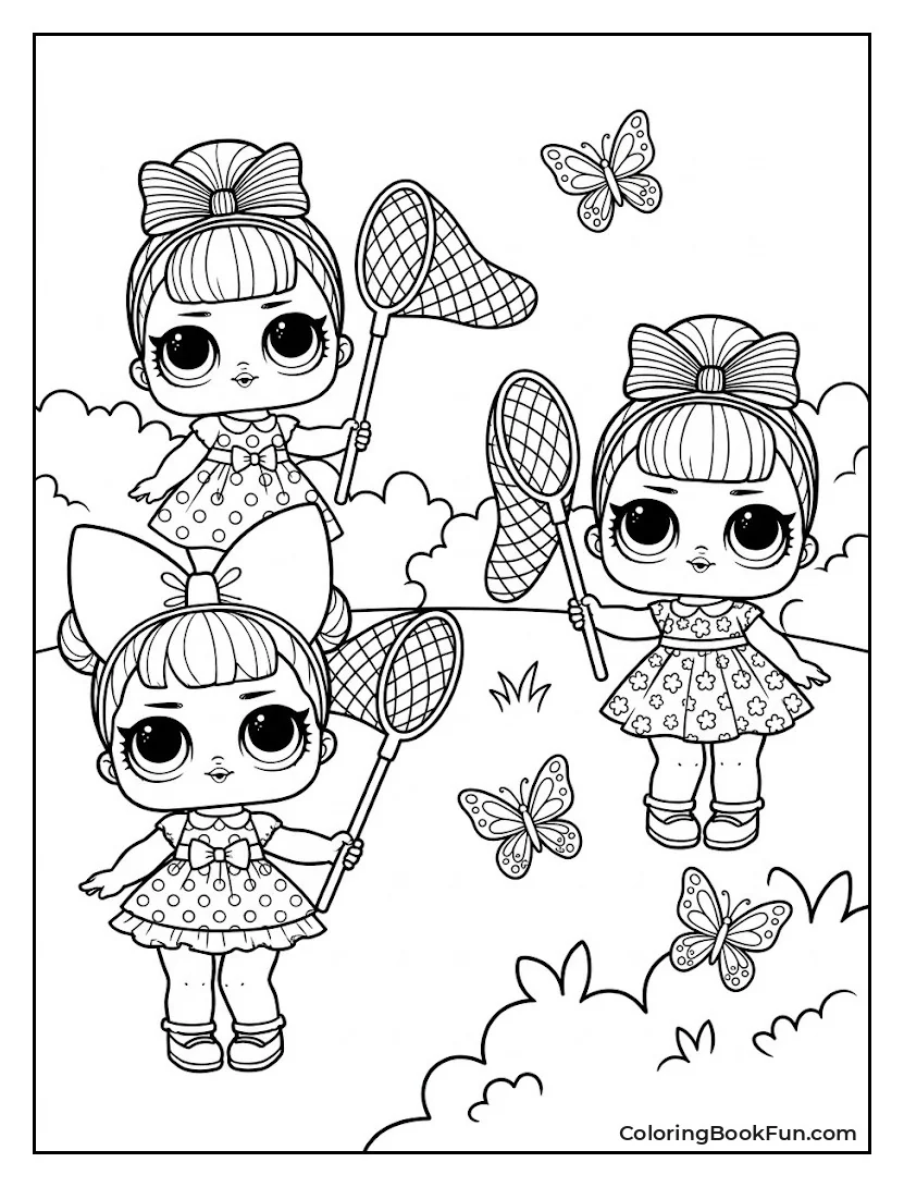 Dolls Chase Butterflies in the Garden