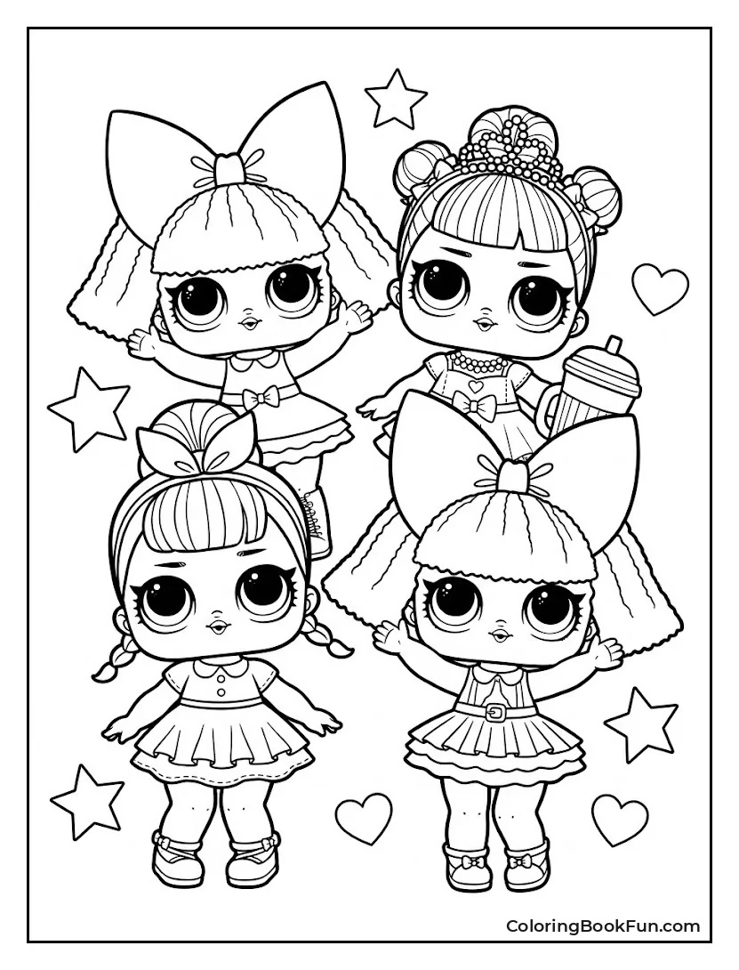 Four Dolls Pose in Colorful Outfits