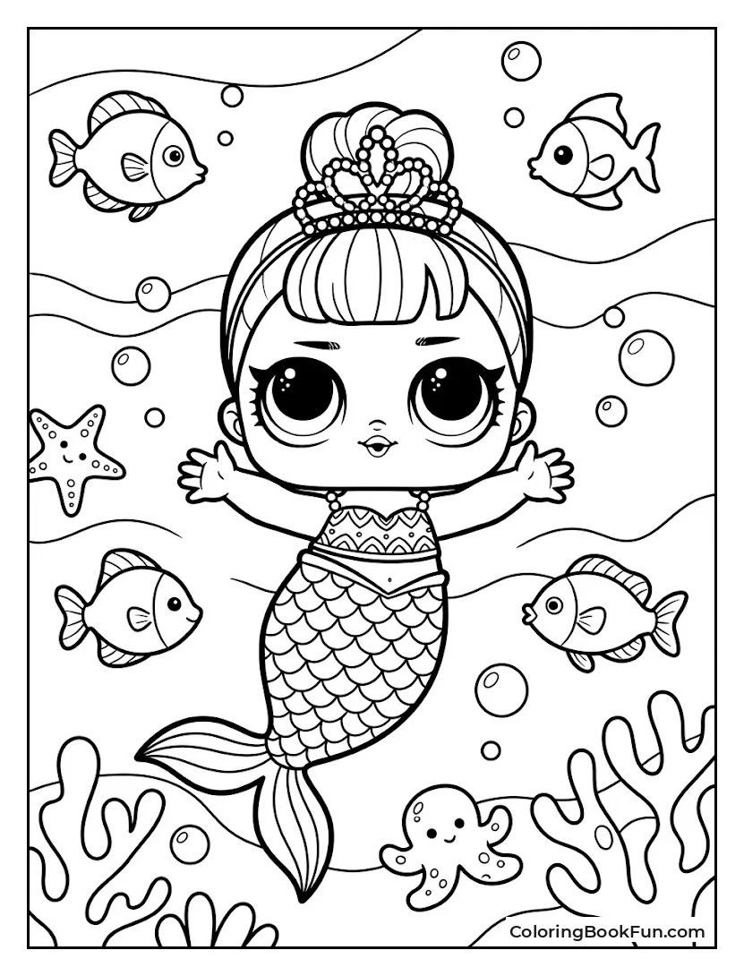Merbaby Swims Among Colorful Fish