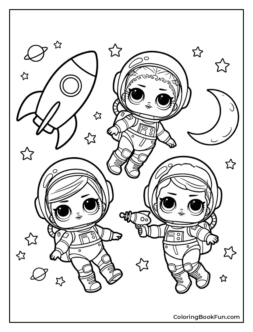 Dolls Float Near a Rocket Ship