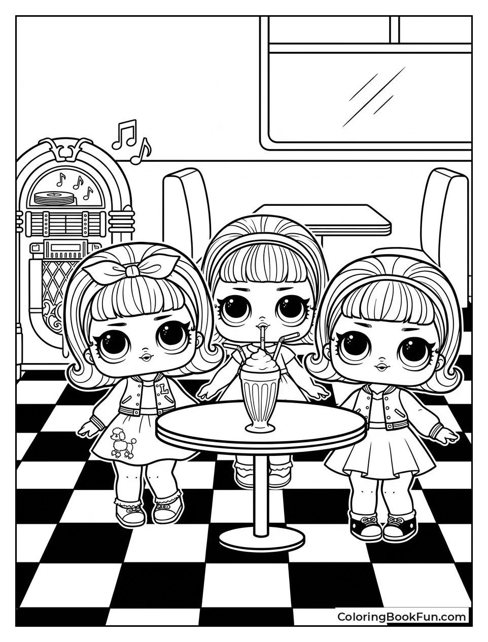 Dolls Share a Milkshake at Diner