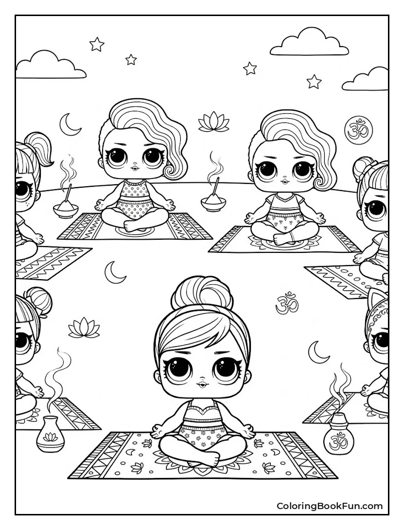 Dolls Sit in a Yoga Pose