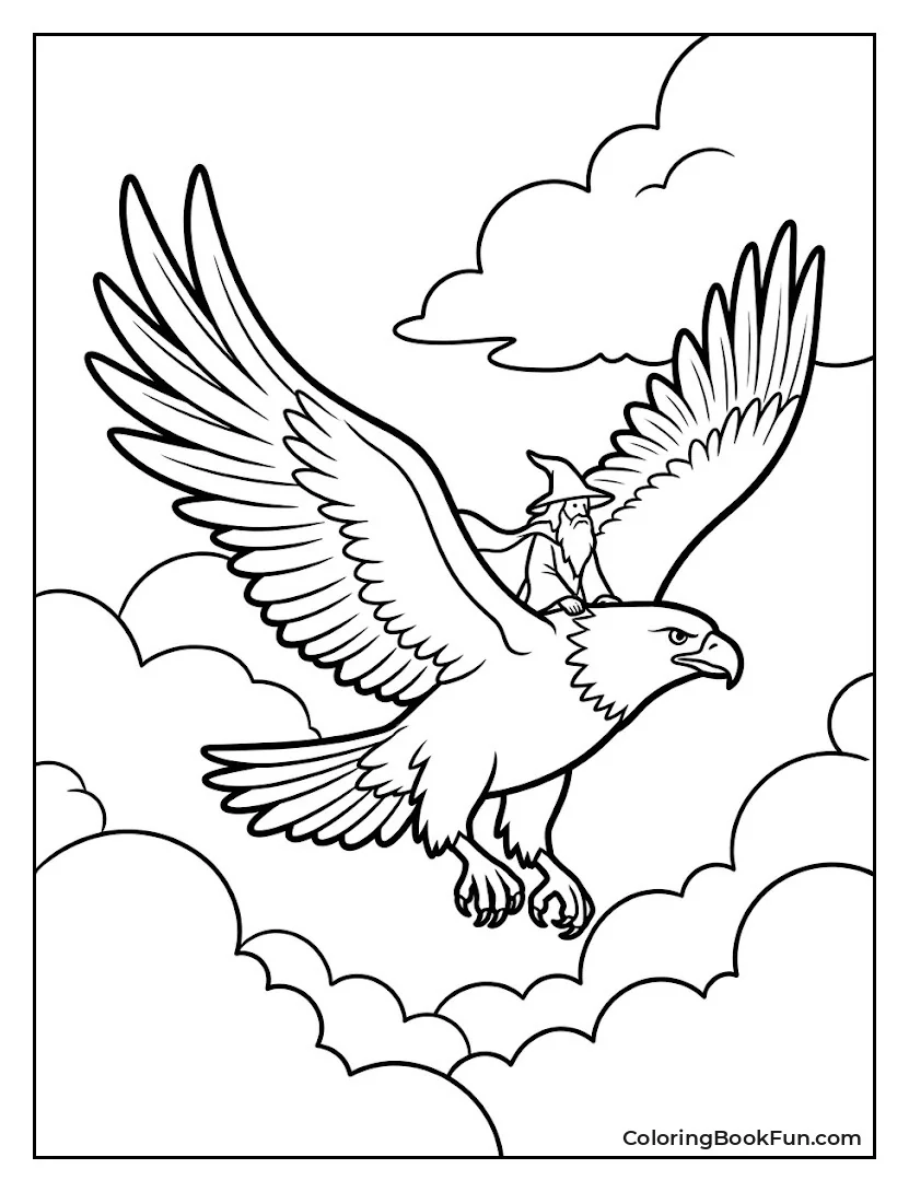 Giant Eagle Carrying Friend Through Clouds