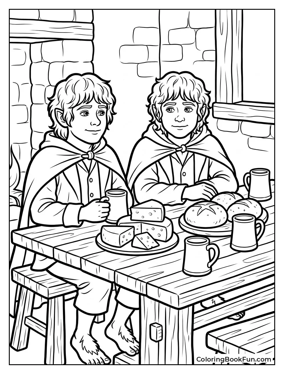 Hobbits Eating Cheese and Bread