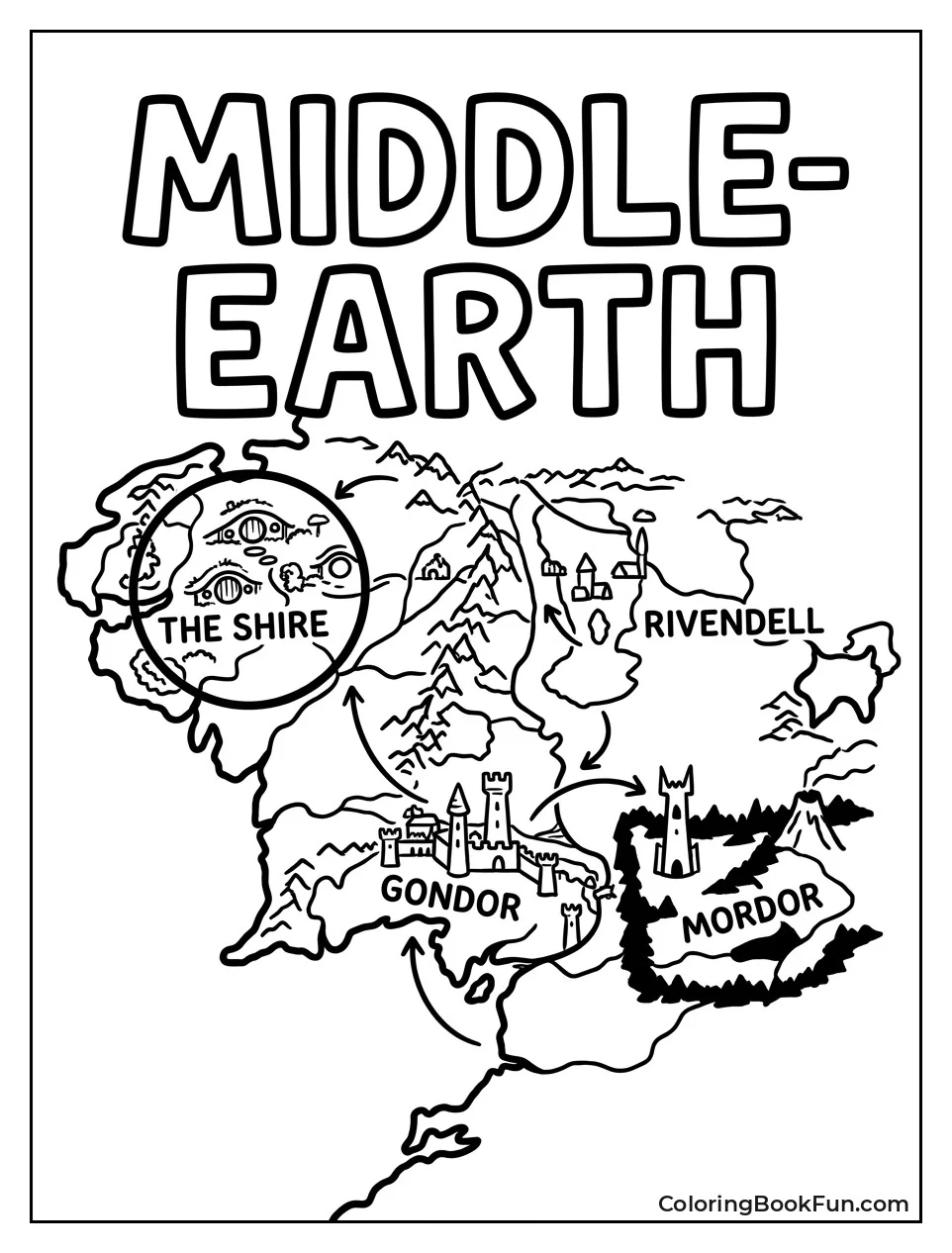 Map Showing Places in Middle Earth