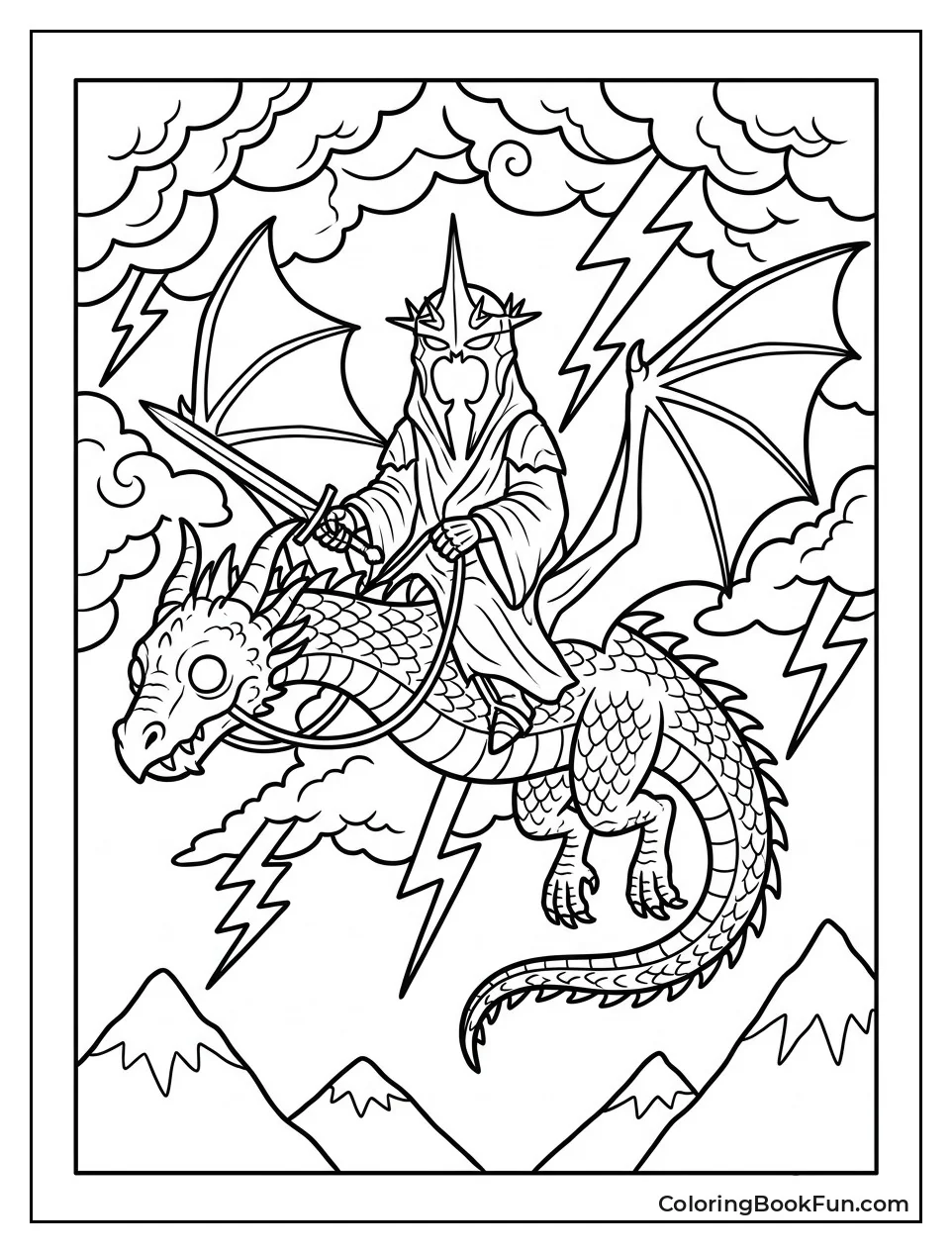Ringwraith Flying on Dragon in Storm