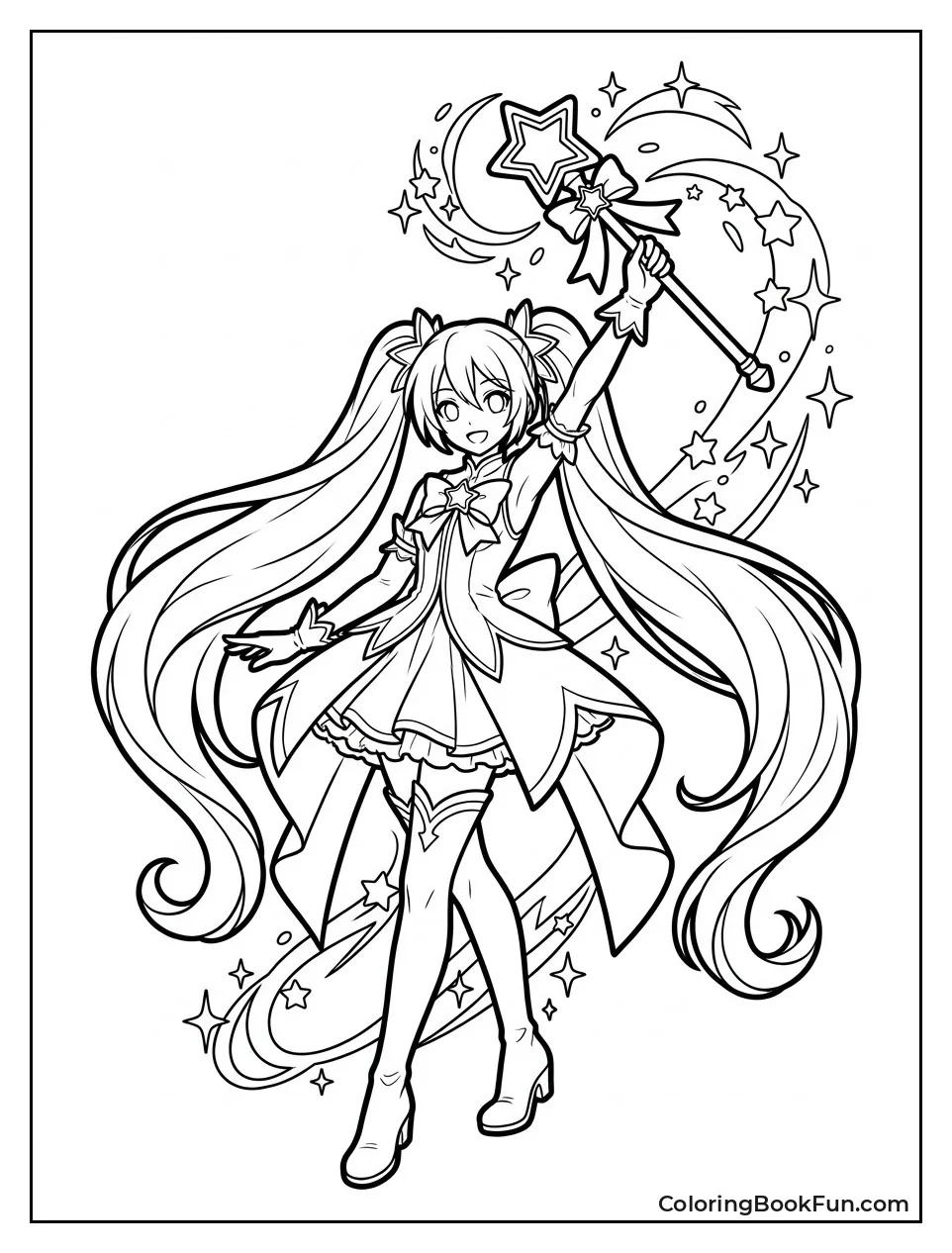 Miku Raises a Glowing Staff